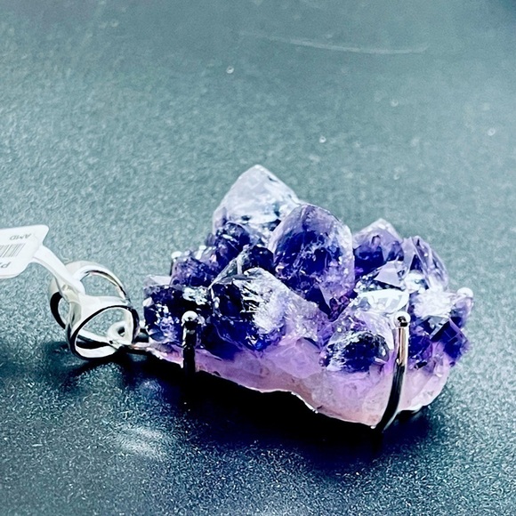 Real Druzy Amethyst NWT statement piece necklace pendant set in genuine silver - Picture 8 of 10